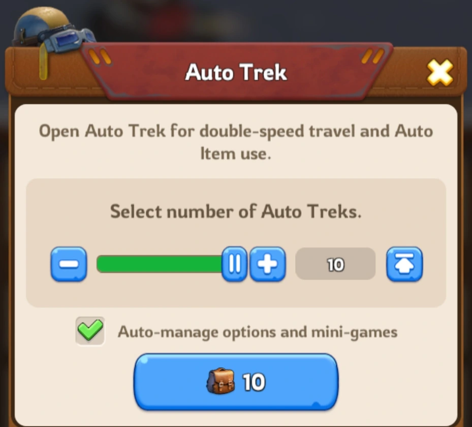 Auto Trek options and mini-games setting