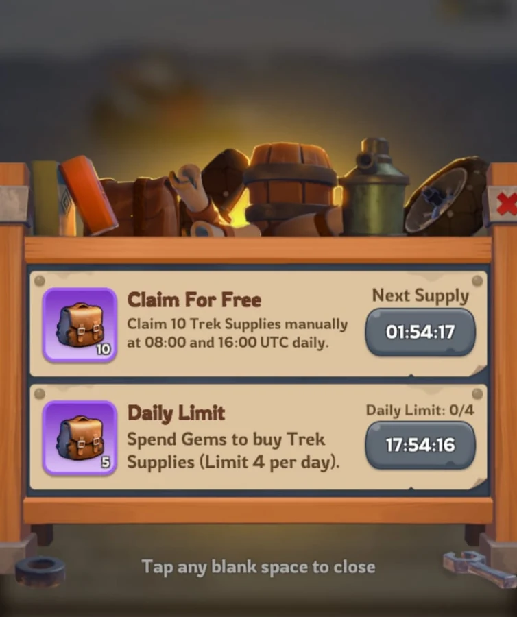Live Trek Supplies screen